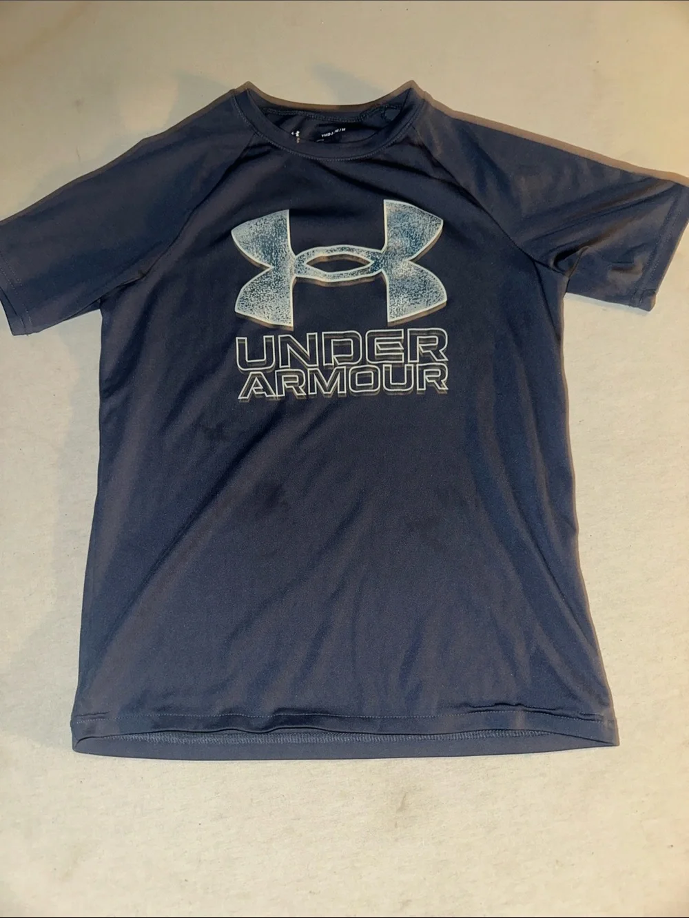 Kids Size M Under Armour Navy Short Sleeve Logo Rashguard Tee